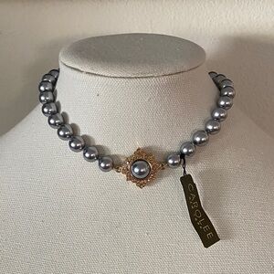 Carolee Gray Pearl Necklace with Gold Star Accent